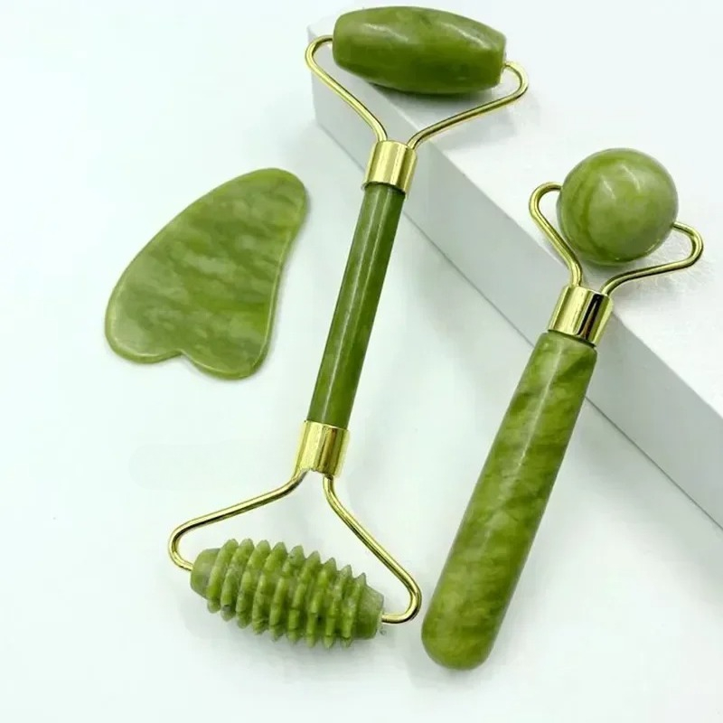 Lacrosse Stick Head - Masseur à rouleaux de jade naturel,